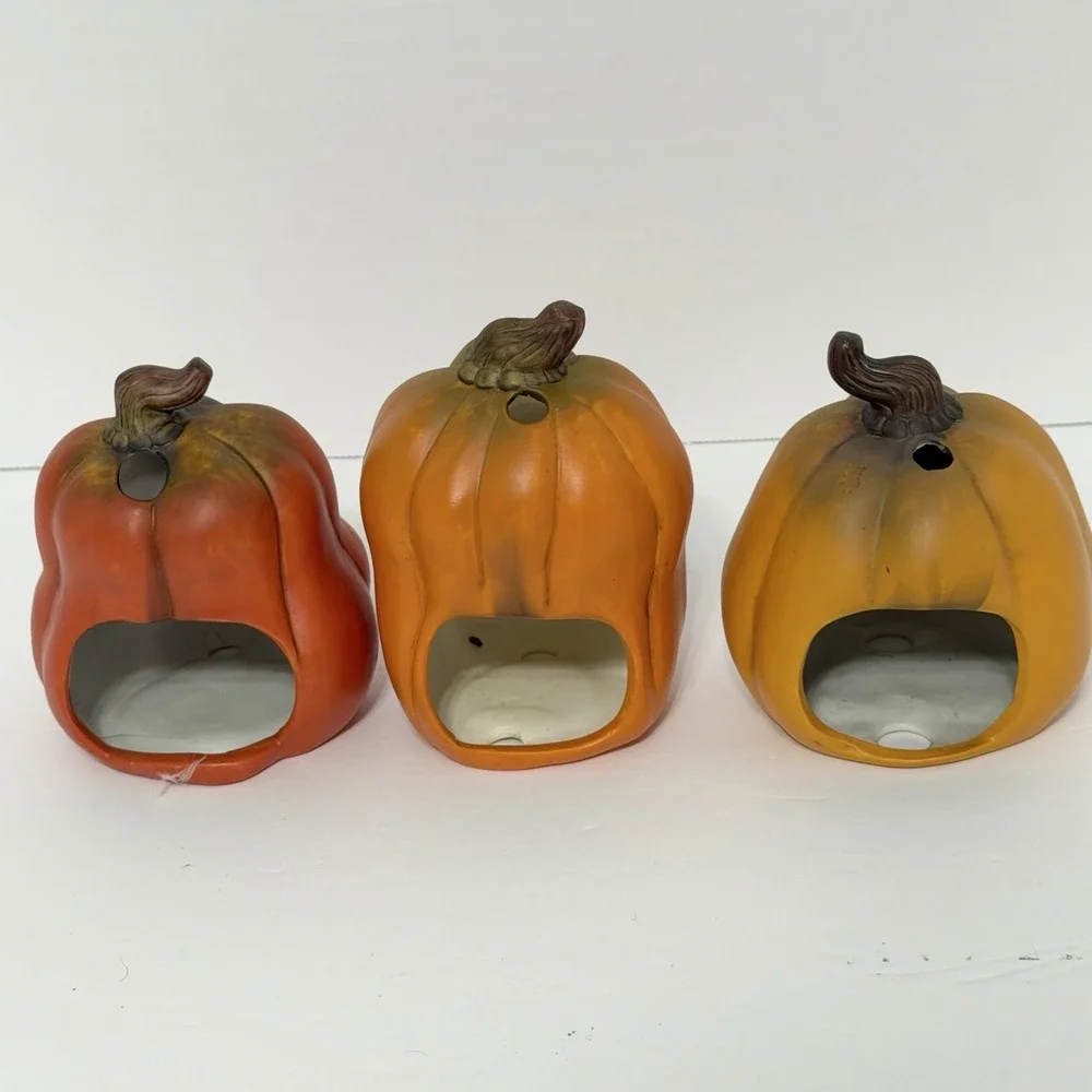 Vintage House of Lloyd Pumpkin Tea Light Holders Halloween Set of 3 With Box